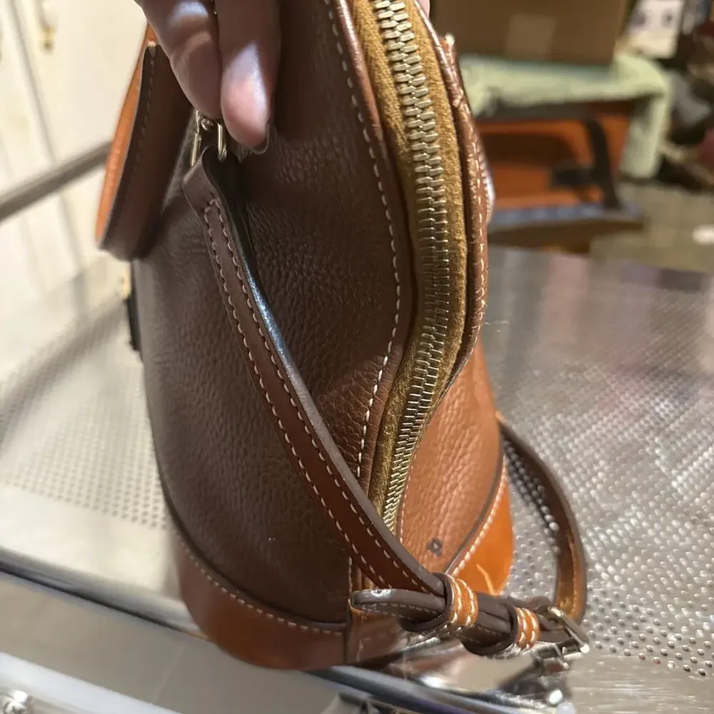 Dooney & Burke Pebble Leather Zip Zip Satchel Caramel Brown Shoulder Handbag